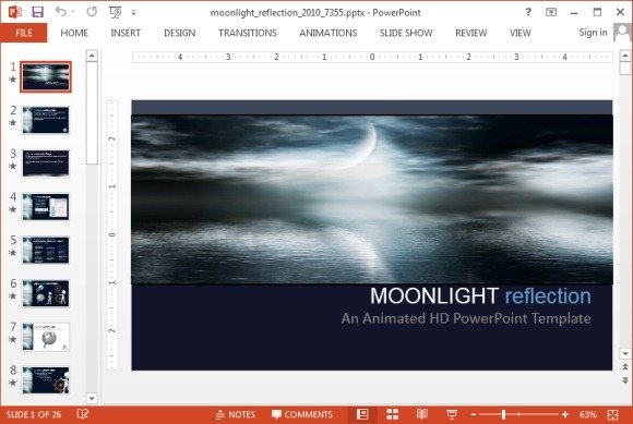 Animated moonlight reflection template for PowerPoint