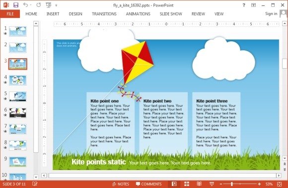 Kite template for PowerPoint - Animated Fly a Kite PowerPoint template design