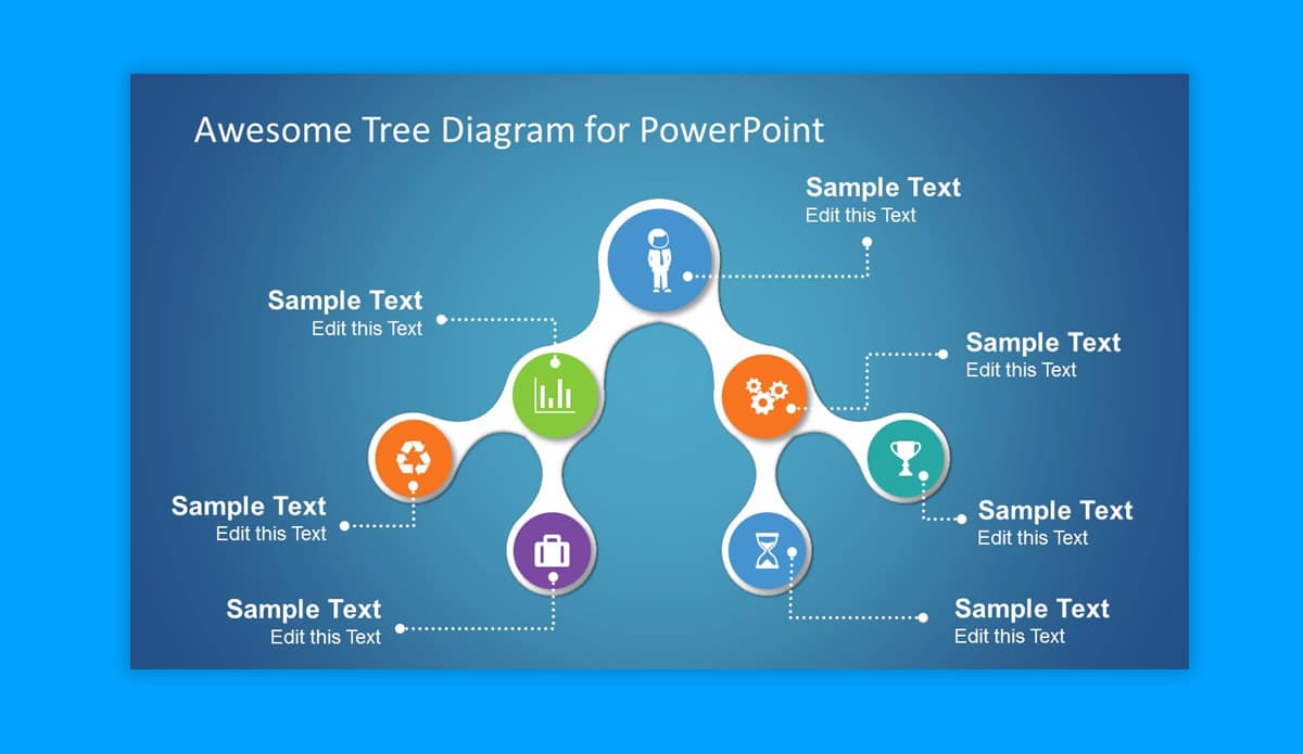 Example of awesome tree diagram slide design with fluid style and multiple levels
