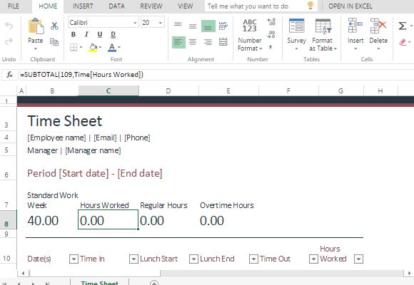 Time Sheet Template for Microsoft Excel Online