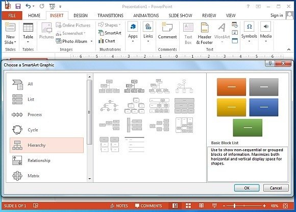 Hierarchy smartart graphics