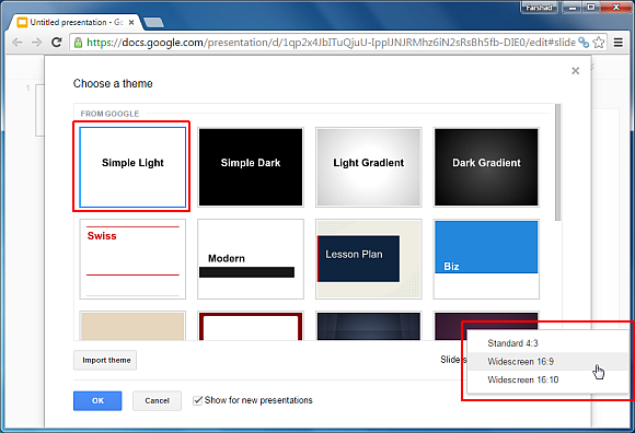 Select a Google Slides theme