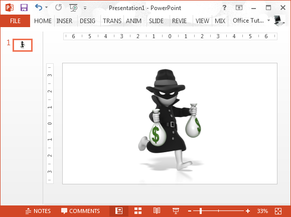Example of Thief illustration in a PowerPoint presentation, running with money bags