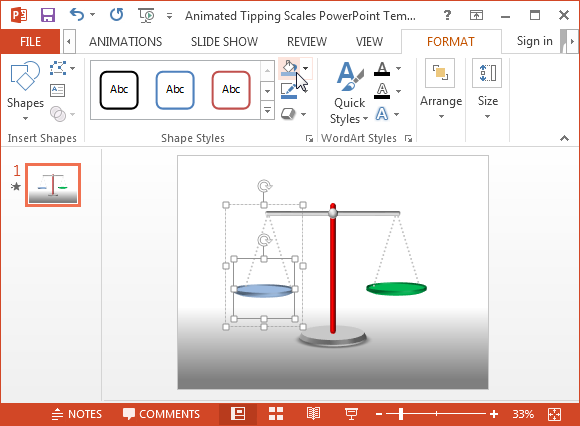 Customizable tipping scales slide in PowerPoint