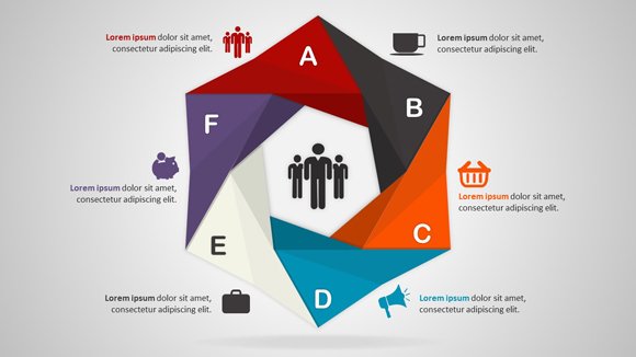 Bended origami hexagonal shape template for PowerPoint