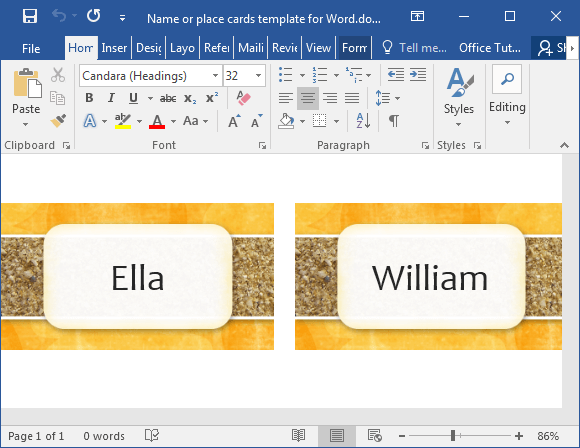 Make printable place cards in Word