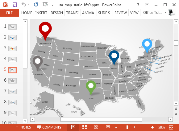 USA map template for PowerPoint with states