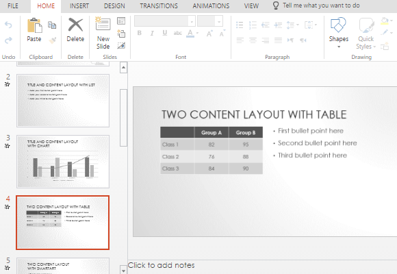 Example of Table Content Layout in PowerPoint