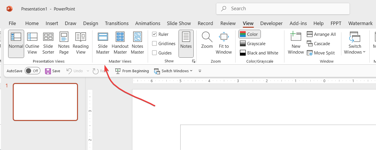 Slide Master view in PowerPoint presentation, useful to create a PPT template