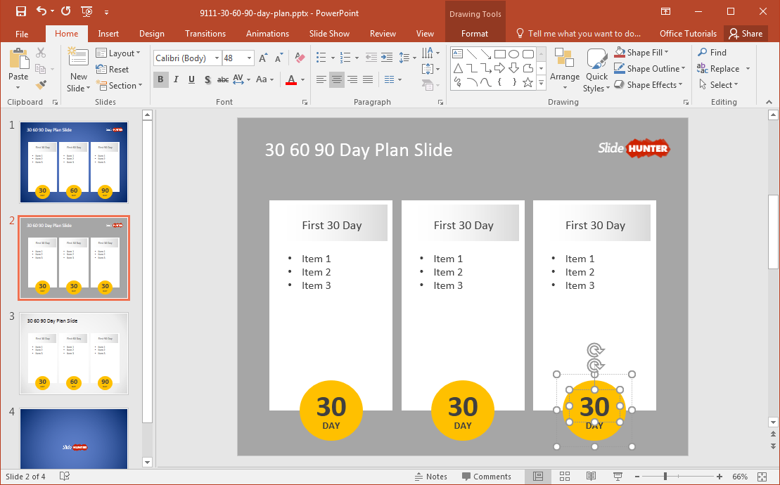 Edit 30 60 90 Day Plan PowerPoint template - Example of 30/60/90 plan template (free download)