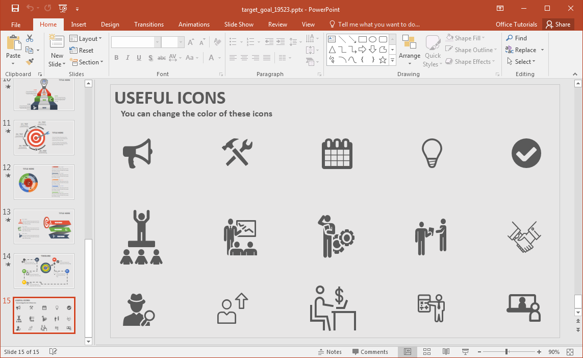 Example of Target Goals slide design for PowerPoint - Goal Themed Icons for presentations in PowerPoint