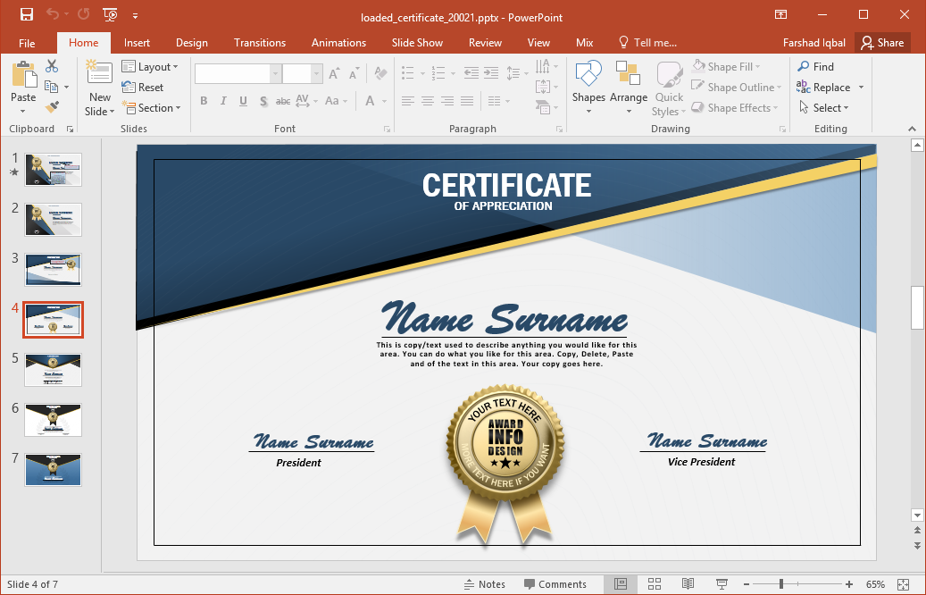 Creative Certificate PPT template for presentations