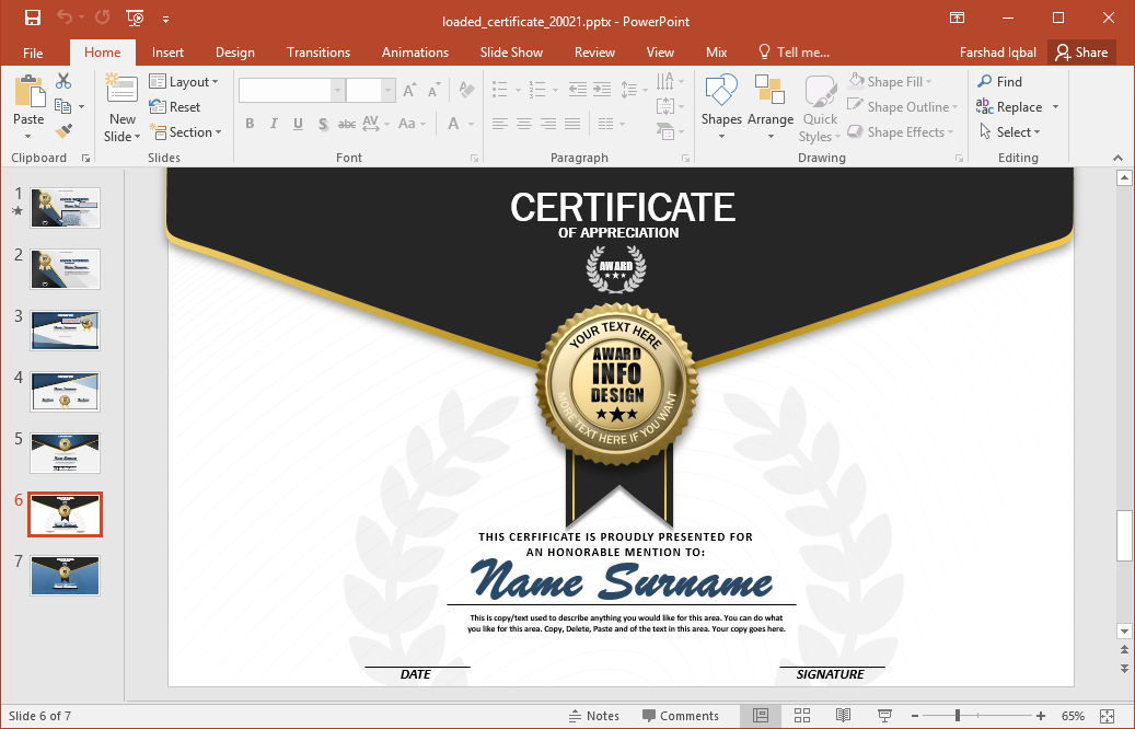 Professional Certificate of Appreciation PPT template for PowerPoint