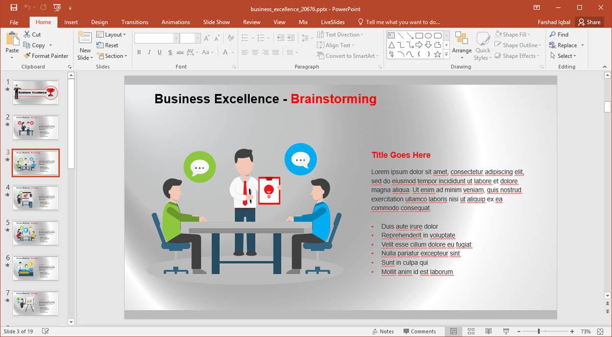 Animated Business Excellence Template for PowerPoint Presentations - Brainstorming session illustration