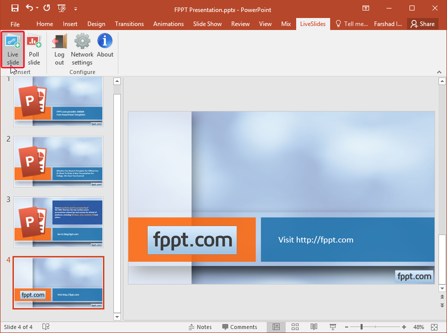 Install LiveSlides to embed a Prezi presentation in PowerPoint