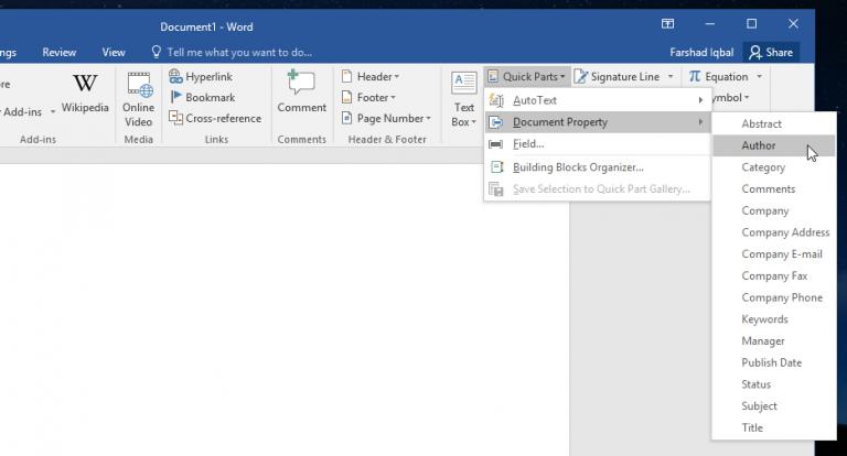 How To Insert Custom Quick Parts in Word