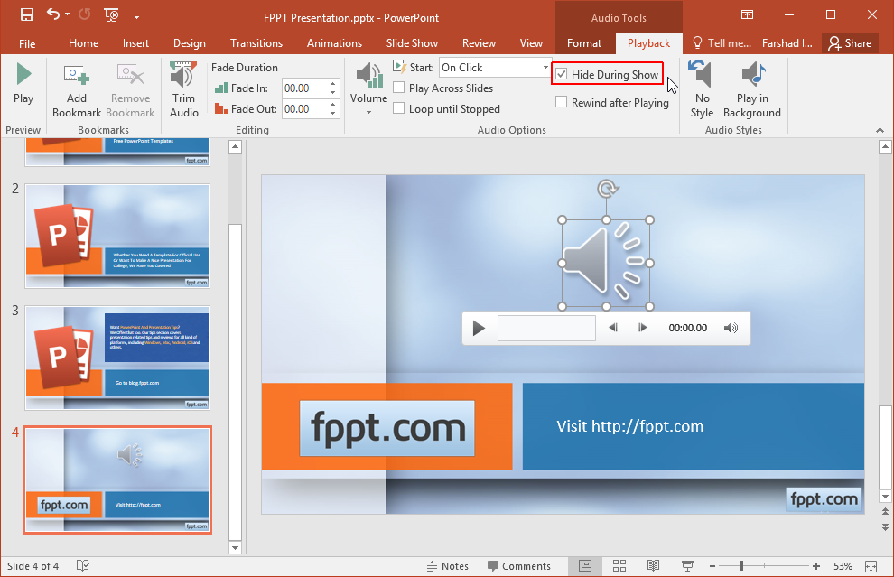 hide speaker icon in powerpoint