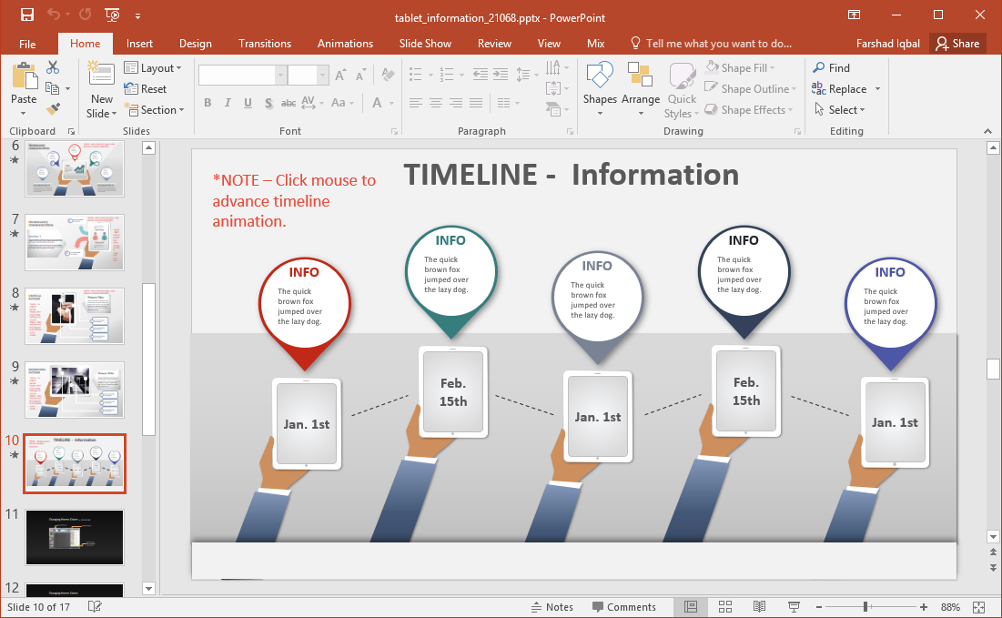 Example of timeline Slide for PowerPoint with Tablet Illustrations and 6 items