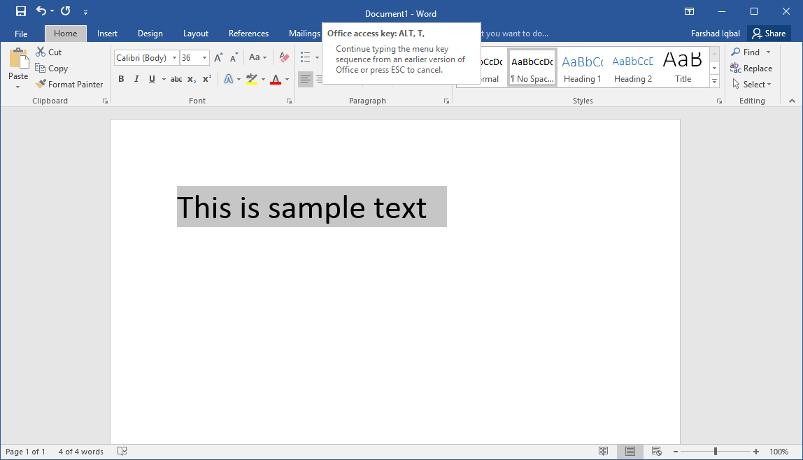 Alt plus t in Word, as a shortcut to format text