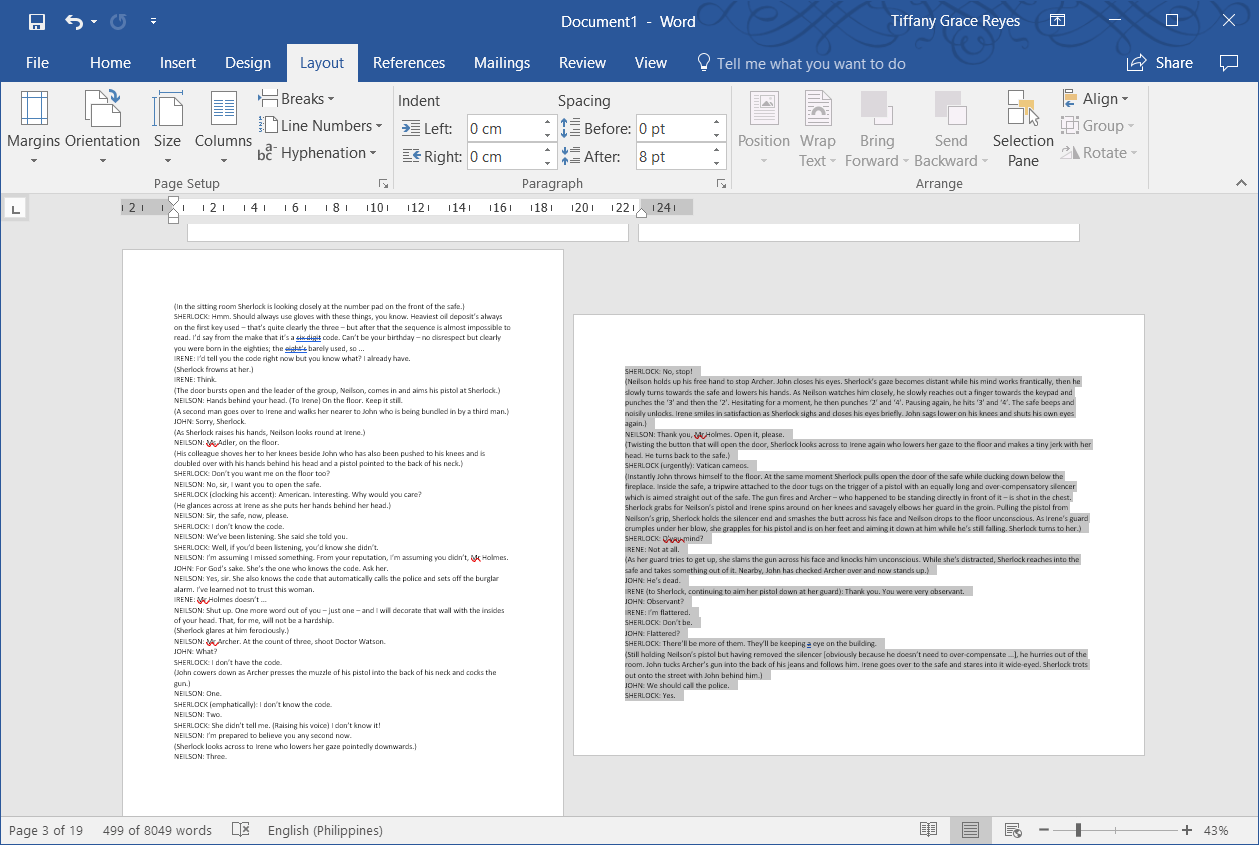 Example of changing page orientation in Word