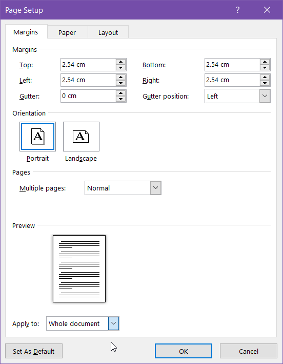Page Setup in Word