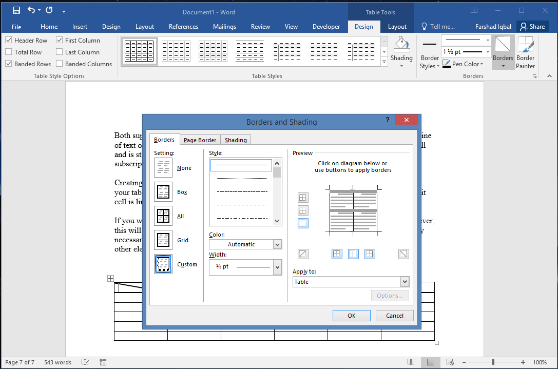 Border Shading - Add Borders & Shading when splitting cells diagonally in Microsoft Word