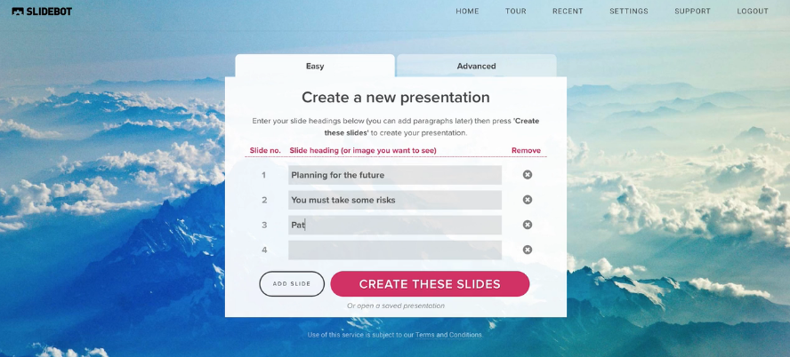 Enter Text to Design Slides - Create a new presentation with SlideBot