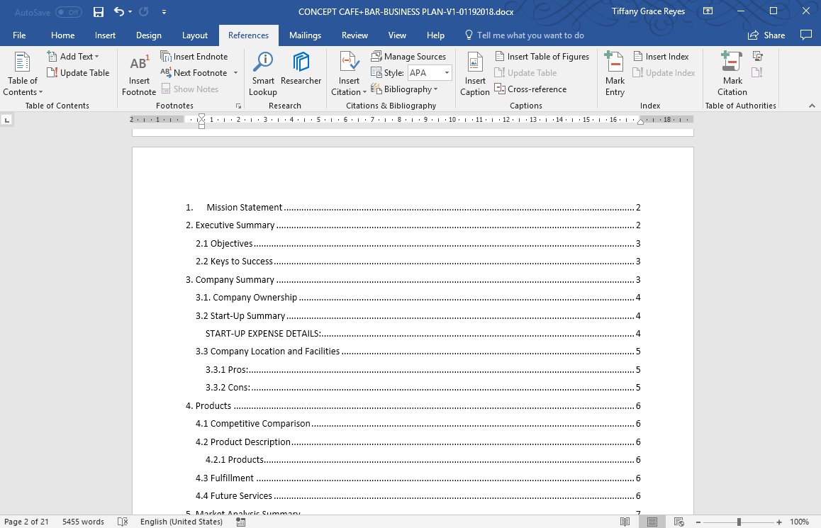 Table of Contents in Word