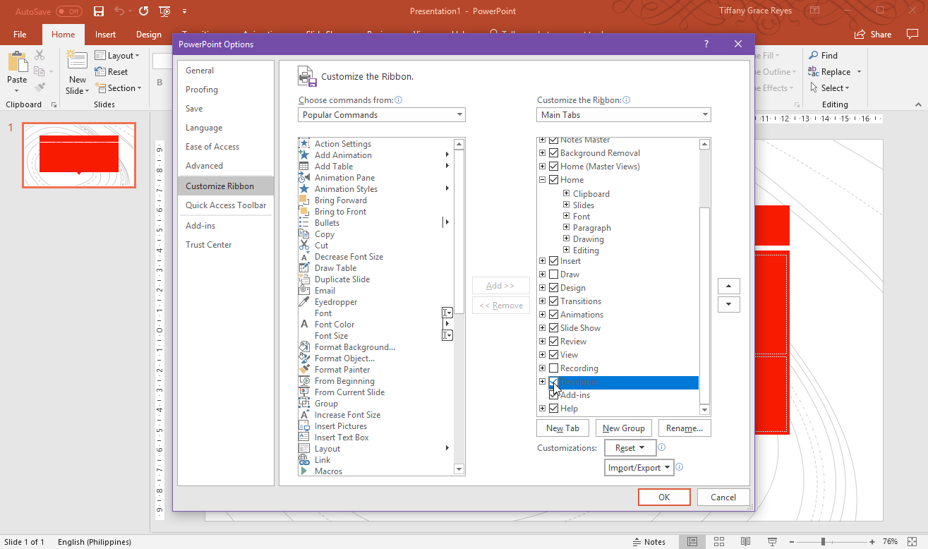 Enable Developer Tab on PowerPoint