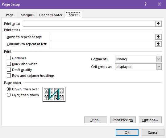 choose rows or columns to repeat in the dialog box