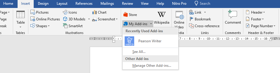 Find-Pearson-Writer-under-Insert-Tab