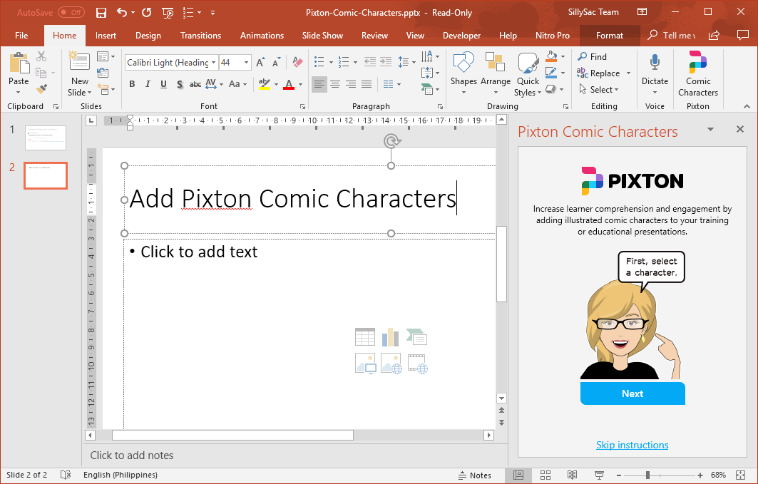 Example of Pixton Comic in a PowerPoint Presentation