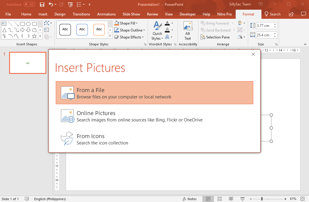 Add a Picture in PowerPoint using the Fill Picture Option