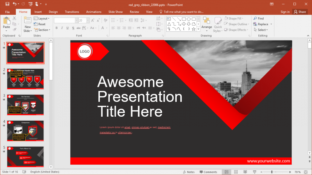 Powerpoint Animation Ribbon Animated Red Ribbon PowerPoint Template