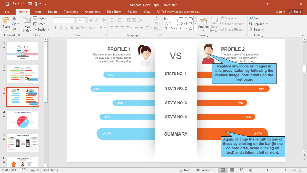 Comparing Candidates - Example of comparative slides in a PowerPoint presentation comparing two profiles