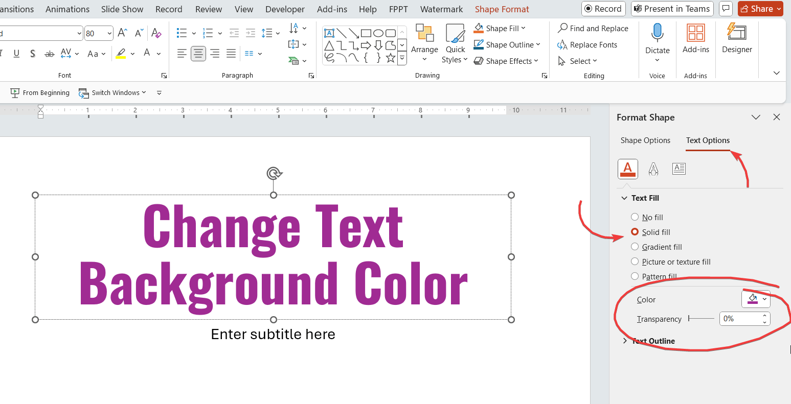 How to change PowerPoint Text Background Color?