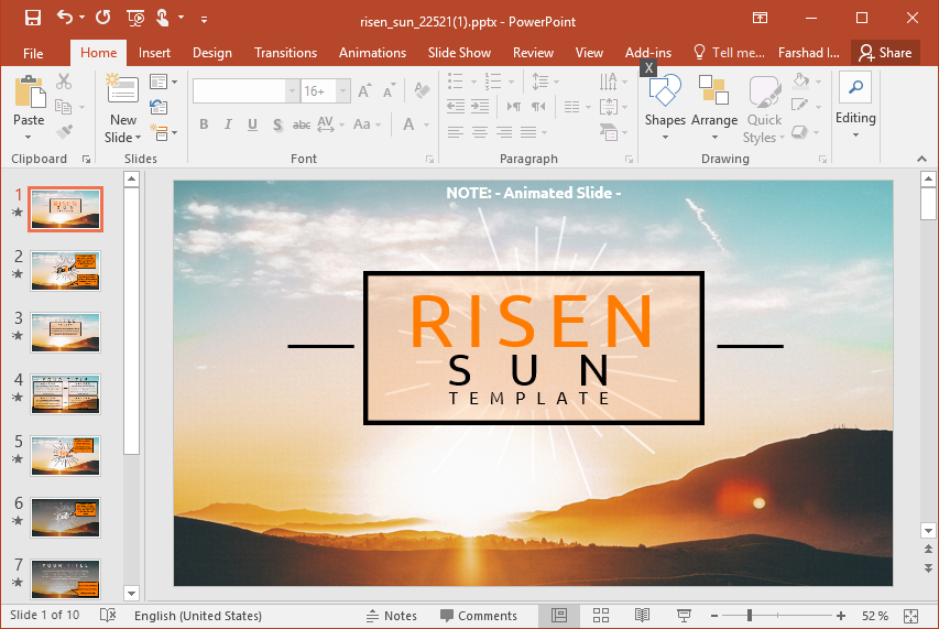 Animated Risen Sun Powerpoint Template