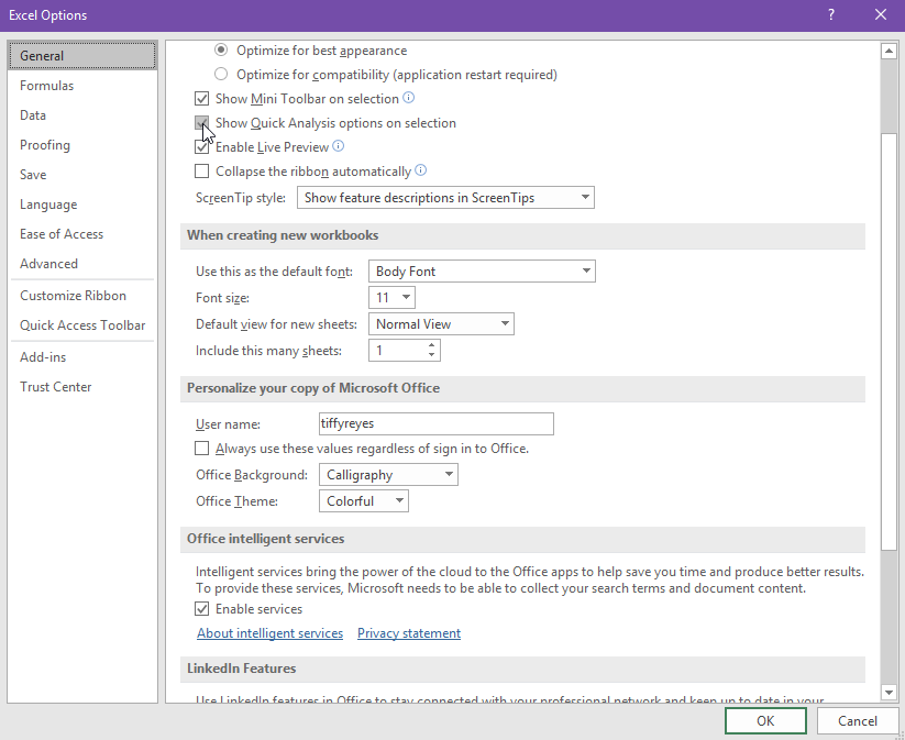 Turn On Quick Analysis Feature