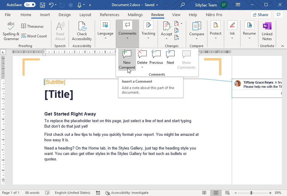 Add New Comment to Use the Mentions Feature in Microsoft Word