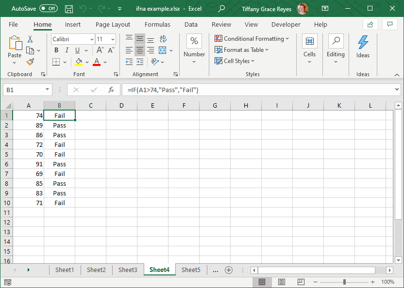 if function in excel example