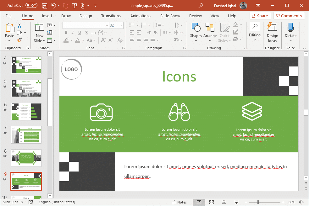 sample icons and tiled layouts