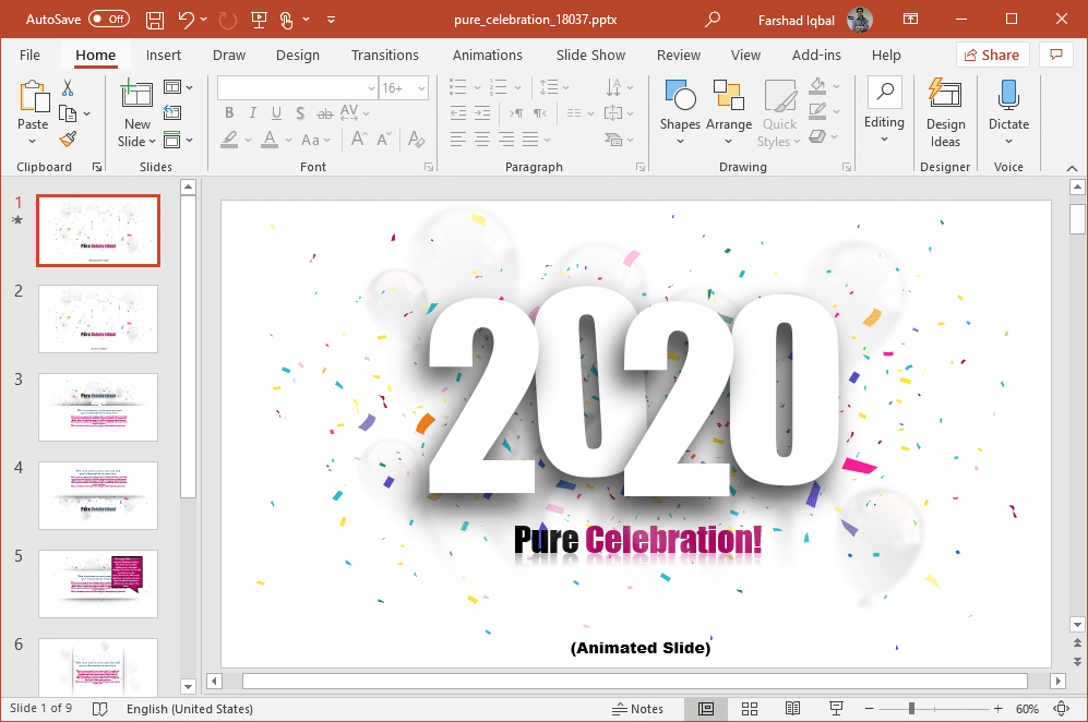 new year 2020 pure celebration powerpoint template