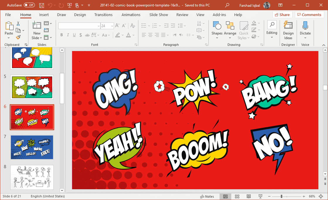 color comic book powerpoint template