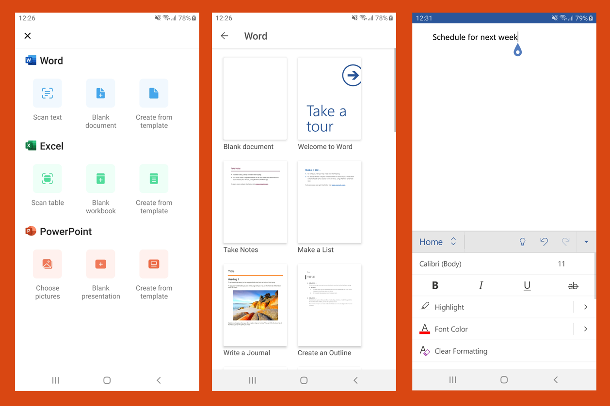 microsoft word features for android app