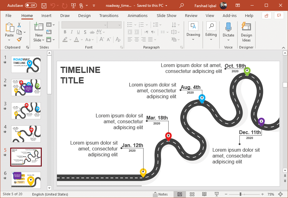 Project roadmap slide for PowerPoint presentations