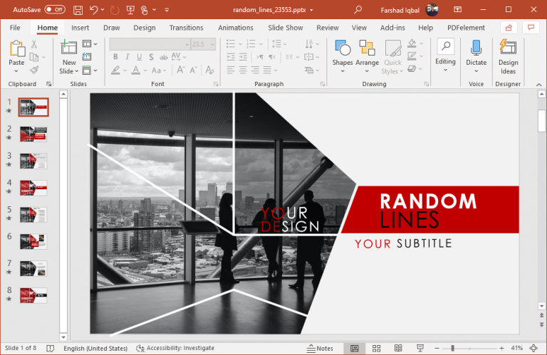 Animated Random Lines Red PowerPoint Template