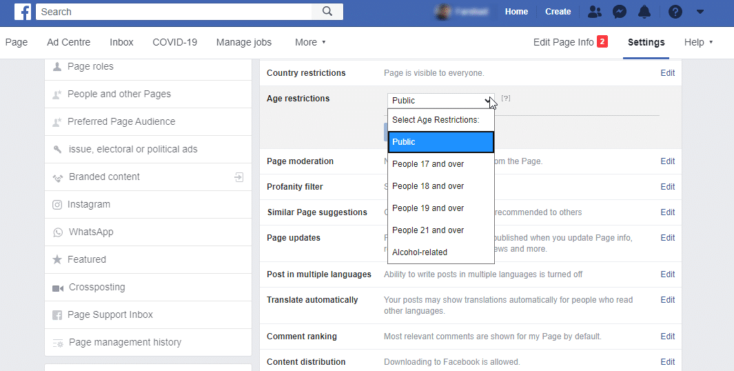 facebook age restrictions
