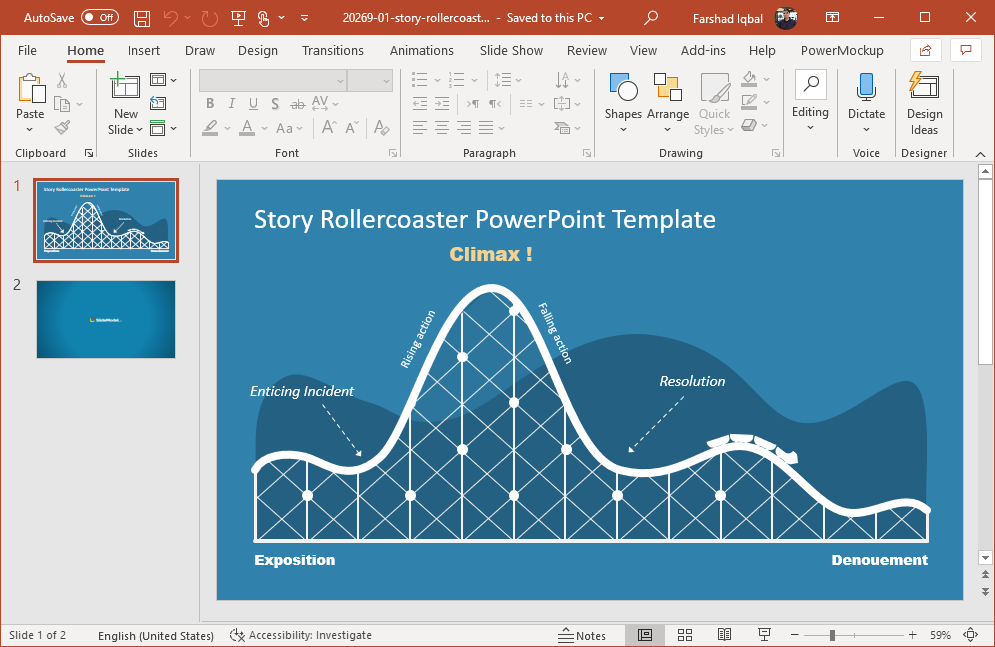 Example of story rollercoaster PowerPoint template