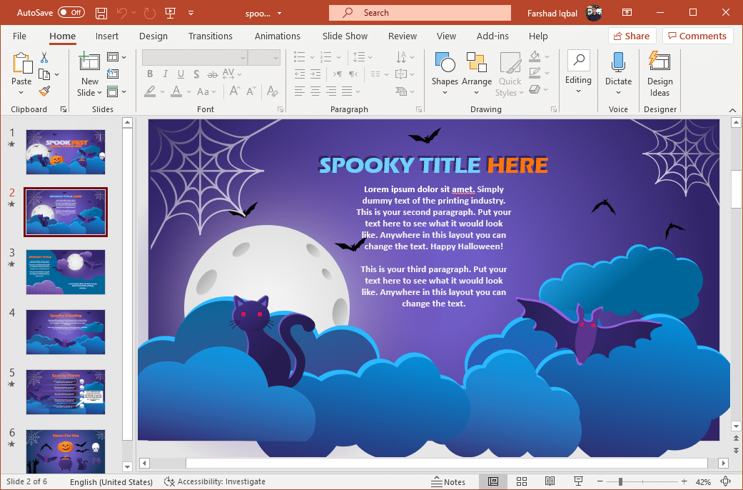 Flying bats and cat animation for PowerPoint