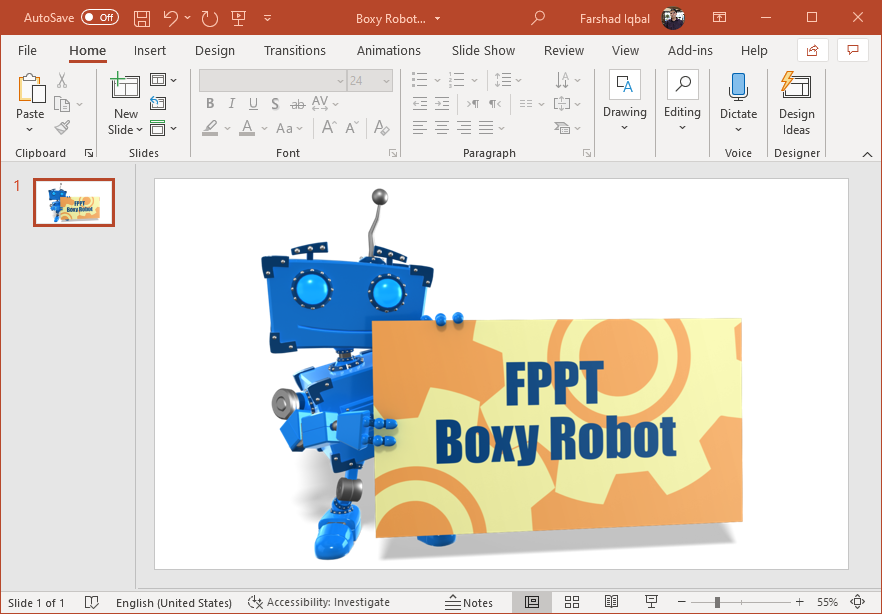 Custom text robot clipart for PowerPoint